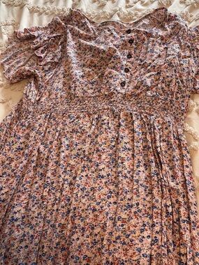 Floral Smocked Midi Dress in Pink/Blue - Lightweight Summer Dress
